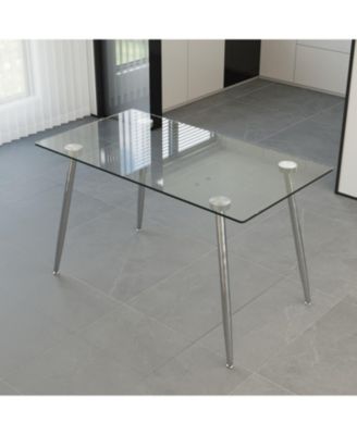 Glass Dining Table with Silver Metal Legs