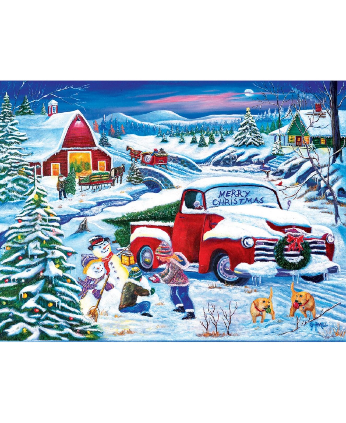 SunsOut Snow Day at the Farm 500 piece Jigsaw Puzzle for Adults Christmas