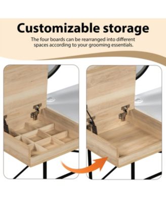 White Vanity Desk with Mirror, Charger, and Storage