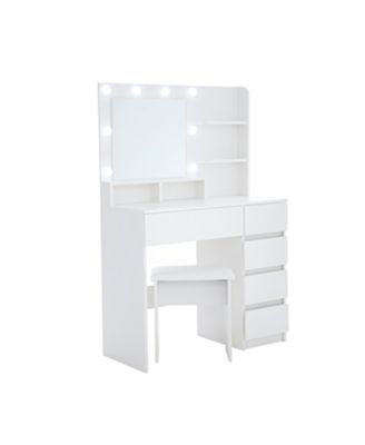 Vanity Desk with Mirror, Storage, Power Strip & Lighting