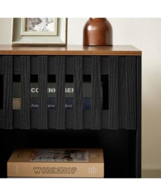 2 Set Nightstands with Grille Striped Doors