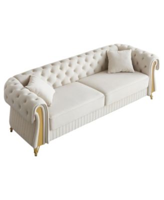 89" Chesterfield Tufted Velvet Sofa, Beige