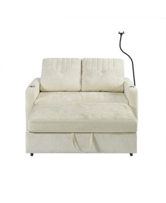 Modern Loveseat Sofa Bed with Pull-Out, Storage, and Ports