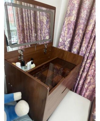 3-in-1 Compact Vanity Desk with Plip Top Mirror and Drawers