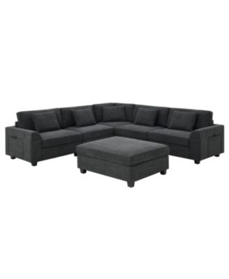 6-Seat U-Shaped Sectional Sofa with Ottoman, Storage, and Charging Ports