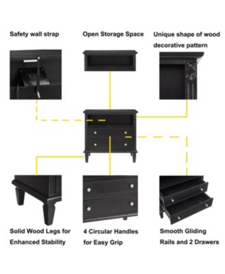 Farmhouse Nightstand with Charging Station and Side Table