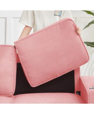 83.86"Snowfleece Fabric sofa,Modern Compressed Couch,3-Seater Sofa, Furniture for Living Room,Bedroom,office, Pink