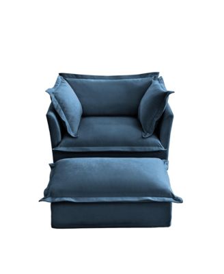 Cozy Upholstered Armchair Set with Ottoman Soft Chenille Fabric