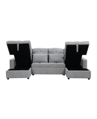 Oversized Sectional Sofa Bed with Storage and USB Ports