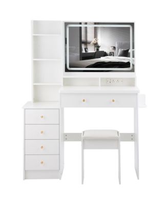 Large Vanity Table with Charging Station and LED Mirror (41)
