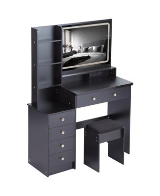 Large Vanity Table with Charging Station and LED Mirror (41