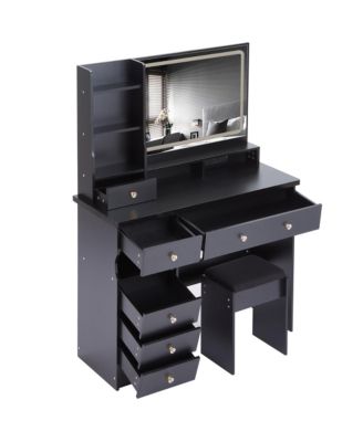 Streamdale Vanity Table with Stool and Power Station, Extra Large LED Mirror, Hair Dryer Stand