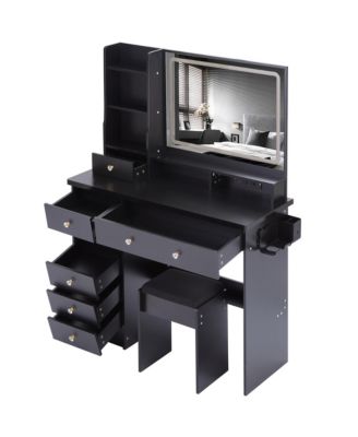 Streamdale Vanity Table with Stool and Power Station, Extra Large LED Mirror, Hair Dryer Stand