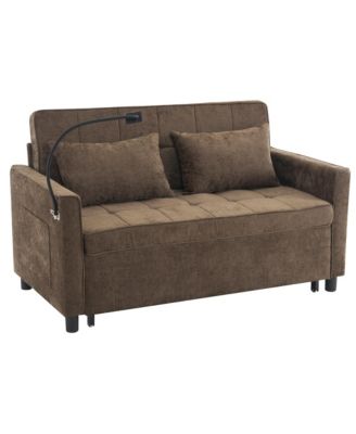 Loveseat Sofa Bed with Reversible Backrest, Side Pockets, USB Ports and Phone Holder
