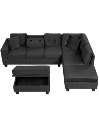 + Sectional Sofa with Storage Ottoman + Fabric (or Leather, if specified) + Storage Feature + Sofa Set
