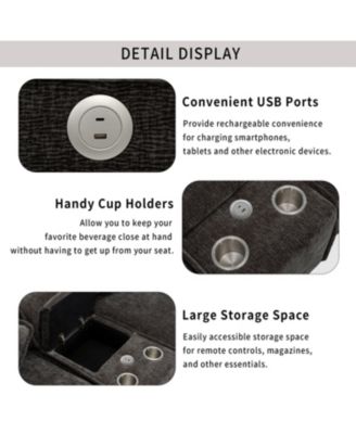 Chenille Sectional Sofa w/Ottomans USB Cup Holders & Storage