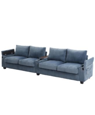 Corduroy Sofa Couch 133" w/ USB Storage & Cup Holders