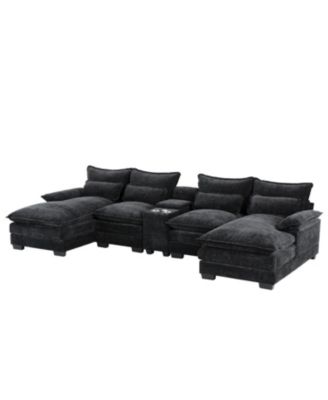 U-Shaped Sectional Sofa with USB & Cup Holders