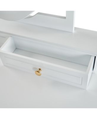 Compact Vanity Table with Reversible Mirror & Stool