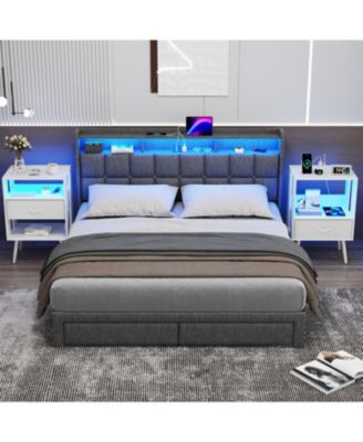 Nightstand with Charging LED & Fabric Drawers