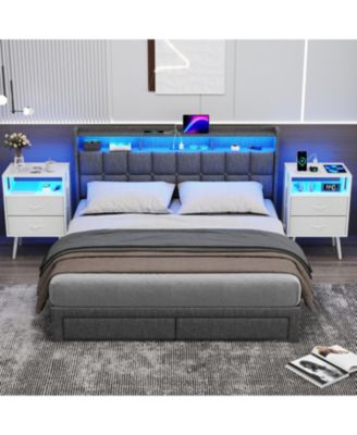 Charging Nightstand with LED & Fabric Drawers