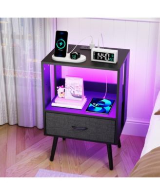 Nightstand with Charging LED & Fabric Drawers