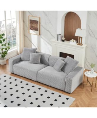 104" Grey Corduroy 4-Seat Sofa with Pillows
