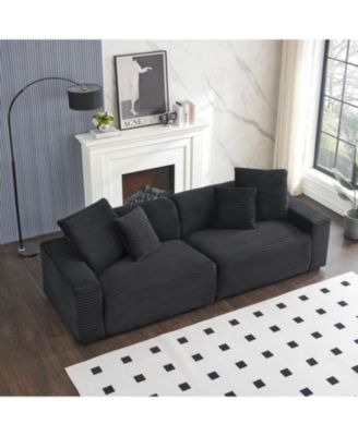 Black Corduroy 4-Seat Sofa with Pillows