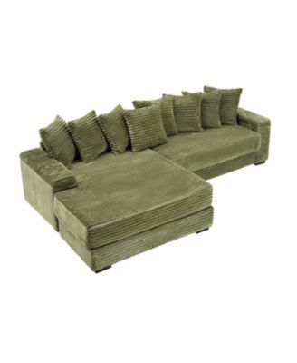 Green Flannelette Sofa w/ 8 Throw Pillows & Foot Design