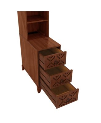 Walnut End Table with 3 Drawers & 2 Shelves