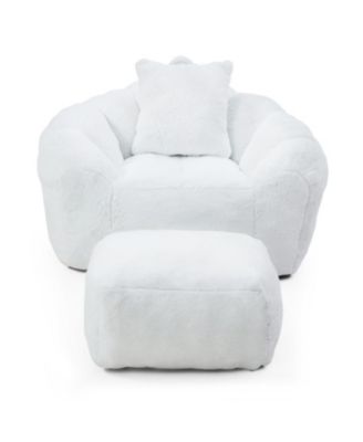 Giant Faux Fur Bean Bag Chair with Footstool