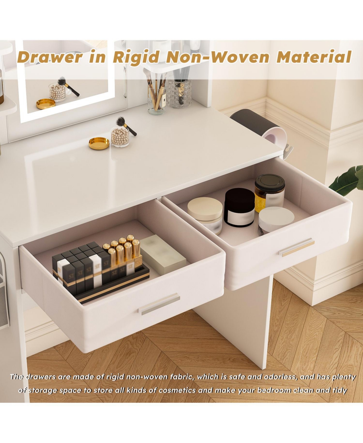 Streamdale Furniture Led Vanity Mirror Dressing Table with Lights & Storage