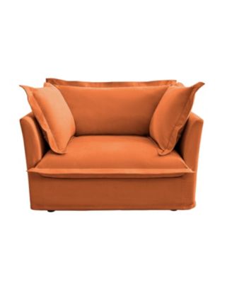 Orange Chenille Slipcovered Armchair with Pillows