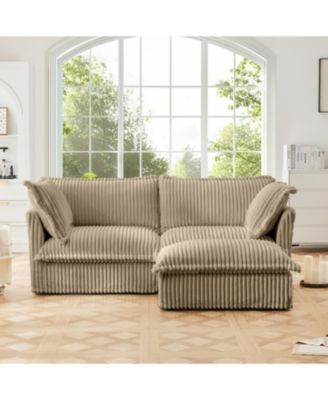 Slipcovered Sectional Sofa with Ottoman - Camel Corduroy