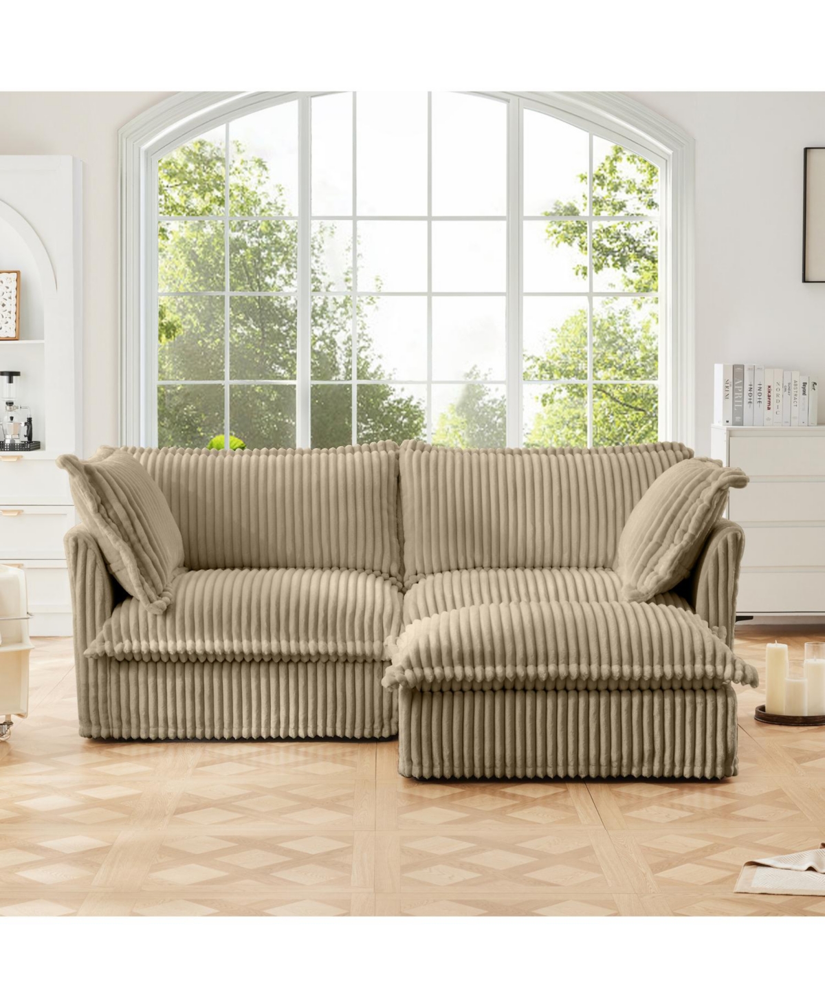 Streamdale Furniture Slipcovered Sectional Sofa with Ottoman - Camel Corduroy