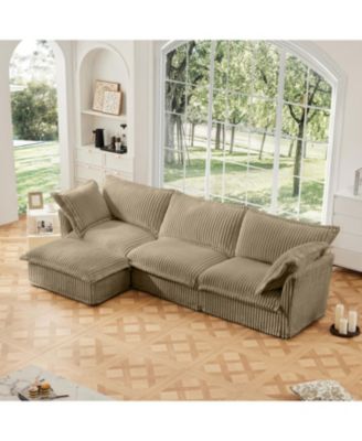 L-Shaped Slipcovered Sectional Sofa Camel Corduroy