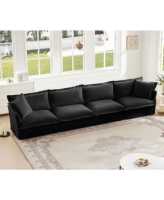 Slipcovered 4-Seater Extra Deep Chenille Sofa - Black