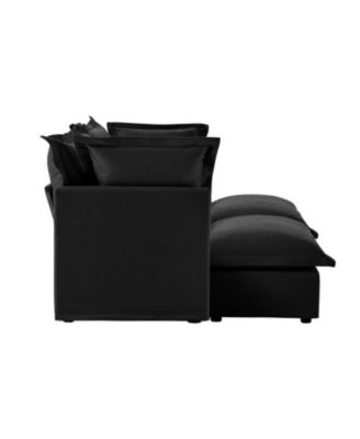 Black Chenille 2-Seater Sofa with Ottomans