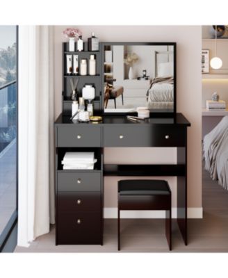 37" Vanity Table with Mirror Stool & Storage