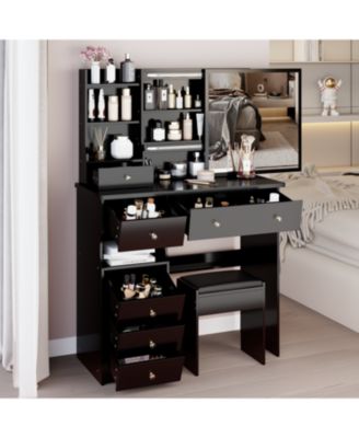 37" Vanity Table with Mirror Stool & Storage