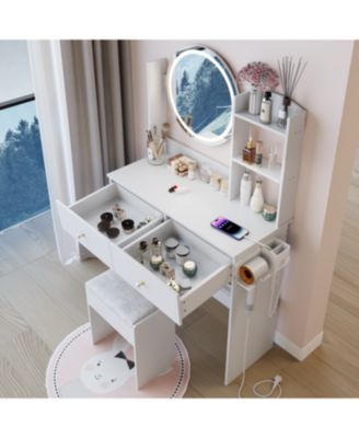 17" LED Vanity Table Set Touch 3 Colors Storage & Power