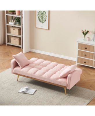 Pink 69" Sofa Bed with Adjustable Teddy Sofa