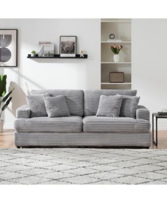 Corduroy 3-Seater Sofa w/ 4 Pillows - Gray
