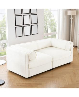White Chenille 2-Seater Sofa with Hidden Storage