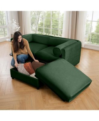 Green Chenille 2-Seater Sofa with Ottoman Storage