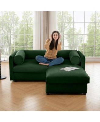 Green Chenille 2-Seater Sofa with Ottoman Storage