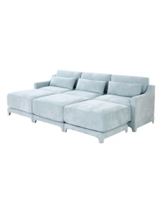 Sky Blue Chenille 3-Seater Sofa with Ottomans