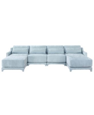 Sky Blue Chenille 4-Seater Sofa with Ottoman