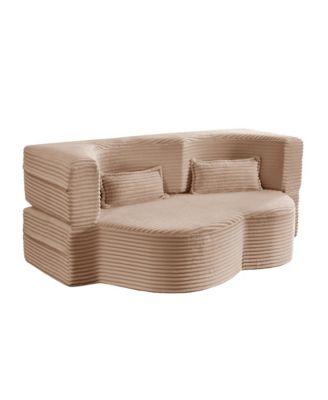 Corduroy Floor Sofa Bed with Pillows
