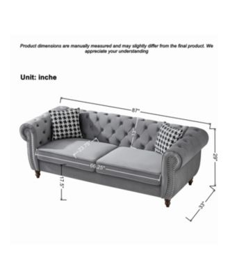 Streamdale Chesterfield Velvet Sofa Set, Roll Arm, Nailhead Trim, Gray